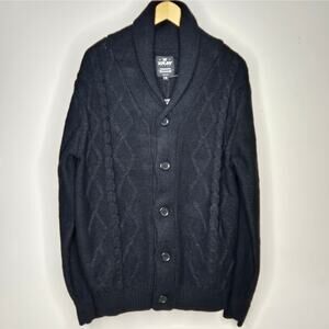 XRAY Men's Black Cable Knit Shawl Collar Button Front Sweater NWT Size XL